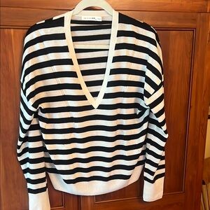 rag & bone Black and White Striped V-Neck Sweater
